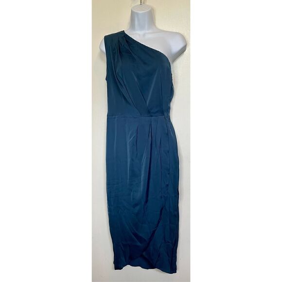 🔴 NWT PRETTY GARDEN One Shoulder Sheath Dress Sz S Teal Blue - Picture 1 of 12